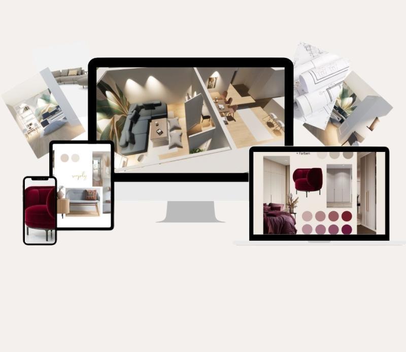 Innenarchitekt online 3D Rendering Pläne Moodboard